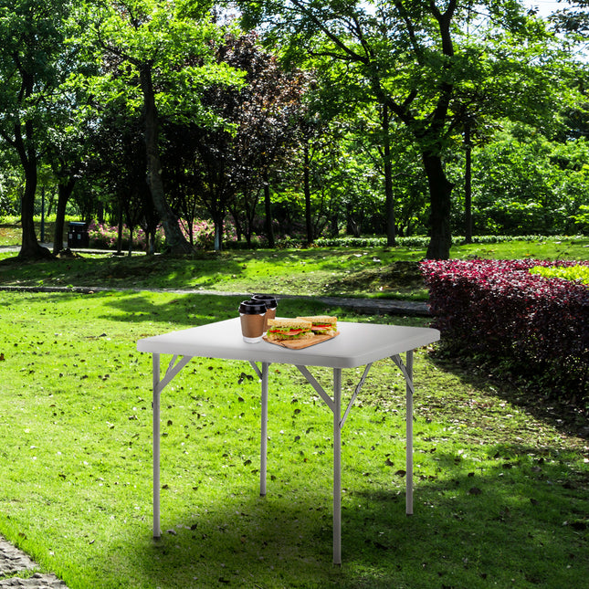 Mesa plegable cuadrada HDPE multifuncional, portatil, resistente,multiusos 86x86x74 cm. color blanco