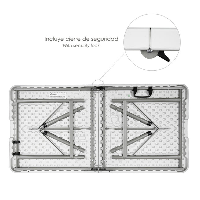 Mesa plegable rectangular HDPE 122x61x74 cm. color blanco