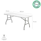 Mesa plegable rectangular hdpe multifuncional, portatil, resistente,multiusos 180x74x74 cm color blanco