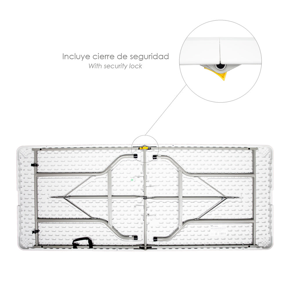 Rectangular HDPE multi-purpose folding table, portable, durable, multi-use 180x74x74 cm white