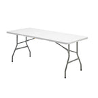 Mesa plegable rectangular hdpe multifuncional, portatil, resistente,multiusos 180x74x74 cm color blanco