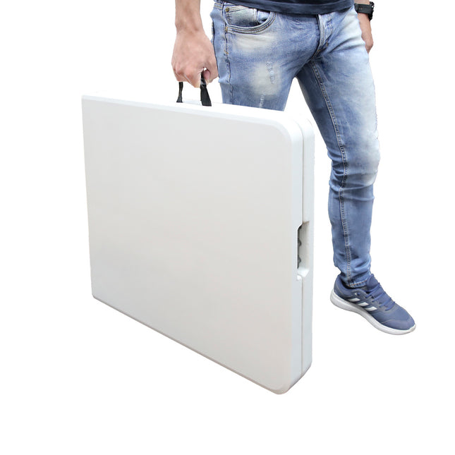 Mesa plegable rectangular HDPE multifuncional, portatil, resistente,multiusos 180x74x74 cm. color blanco