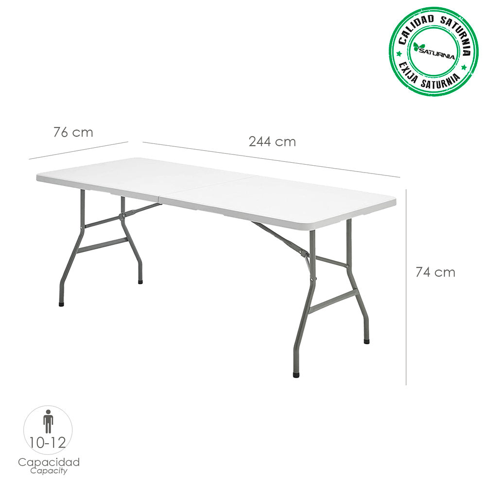 Rectangular foldable HDPE table 244x76x74 cm white