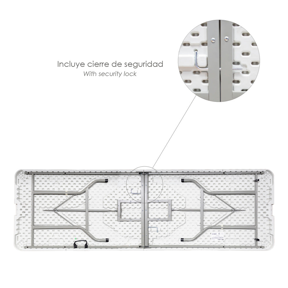 Rectangular foldable HDPE table 244x76x74 cm white