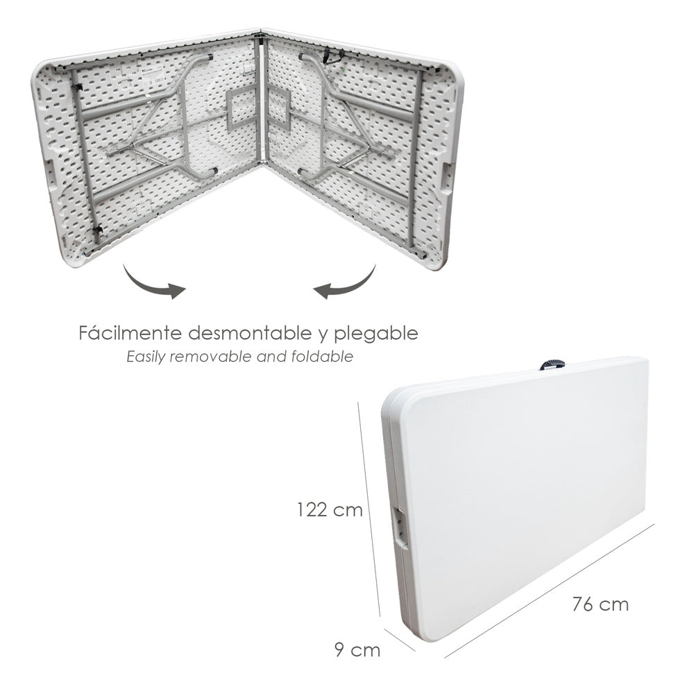 Rectangular foldable HDPE table 244x76x74 cm white