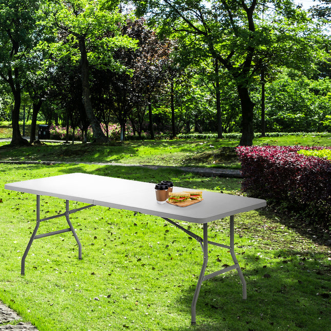 Mesa plegable rectangular HDPE 244x76x74 cm. color blanco