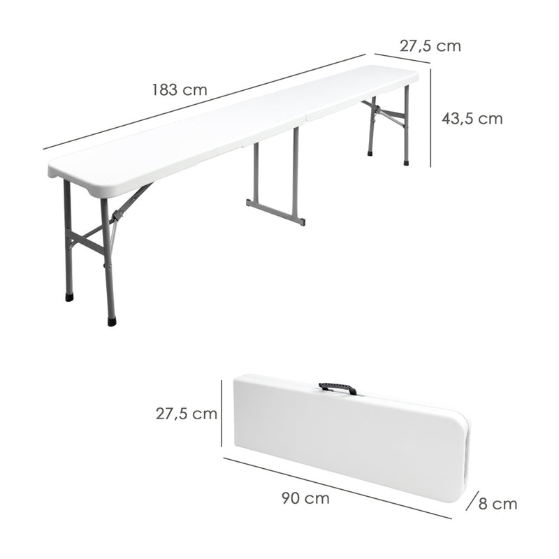 Banco plegable multifuncional, portatil, resistente,multiusos 183x28x44 cm. color blanco