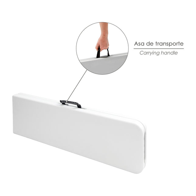 Banco plegable multifuncional, portatil, resistente,multiusos 183x28x44 cm. color blanco