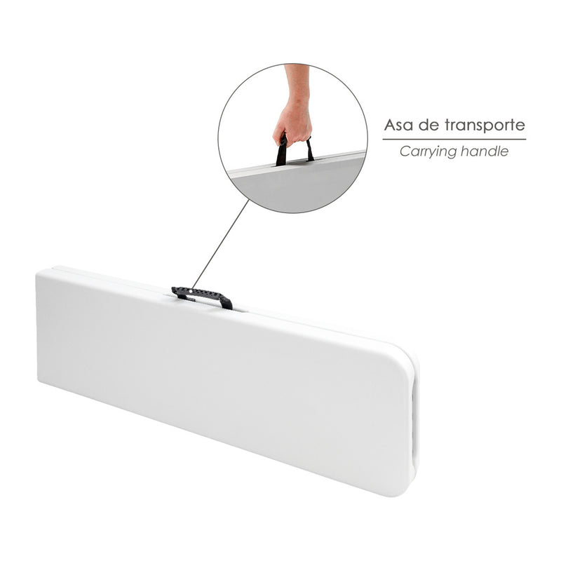 Banco plegable multifuncional, portatil, resistente,multiusos 183x28x44 cm. color blanco
