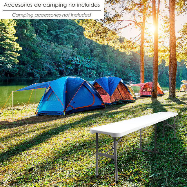 Banco plegable multifuncional, portatil, resistente,multiusos 183x28x44 cm. color blanco