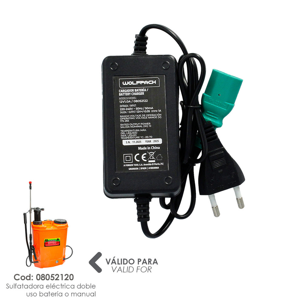 Cargador para batería para sulfatadora. 08052120