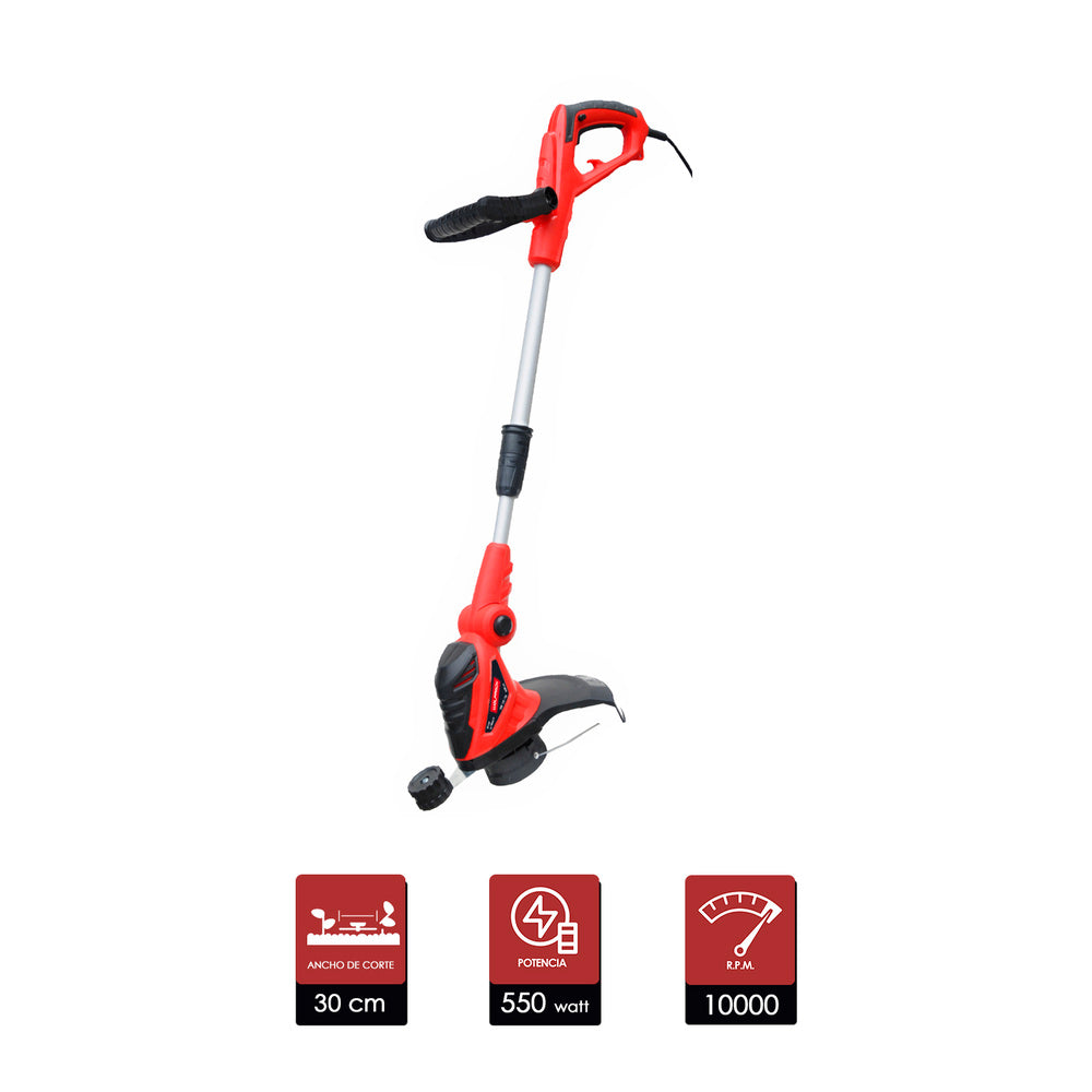 Recortabordes eléctrico 550 watt. 10.000 r.p.m. Anchura corte ø 30 cm hilo ø 1,6 mm x 6 metros. Recorta bordes, cortabordes