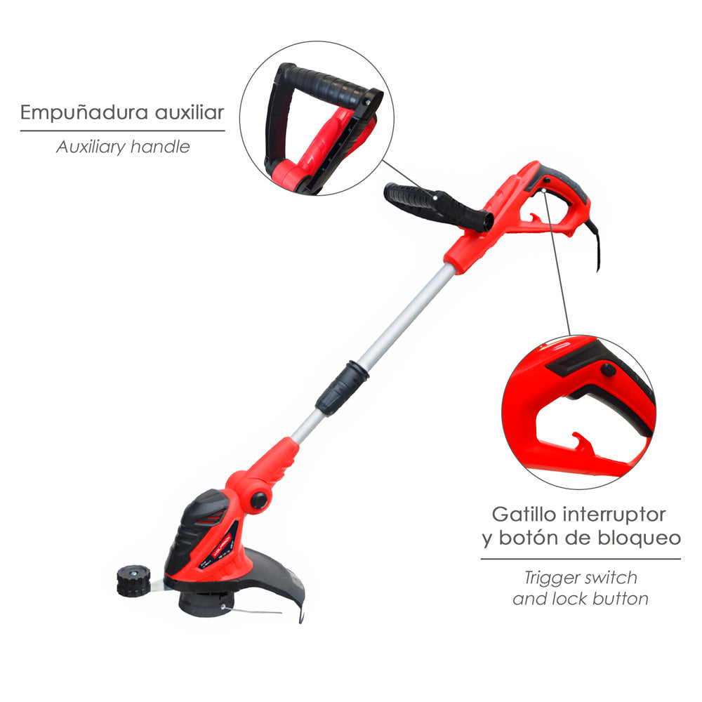 Recortabordes eléctrico 550 watt. 10.000 r.p.m. Anchura corte ø 30 cm hilo ø 1,6 mm x 6 metros. Recorta bordes, cortabordes