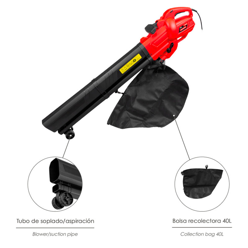 Aspirador soplador electrico de hojas jardín 3.000 watt. velocidad aire: 250 km/h. aspirador / soplador / triturador des hojas