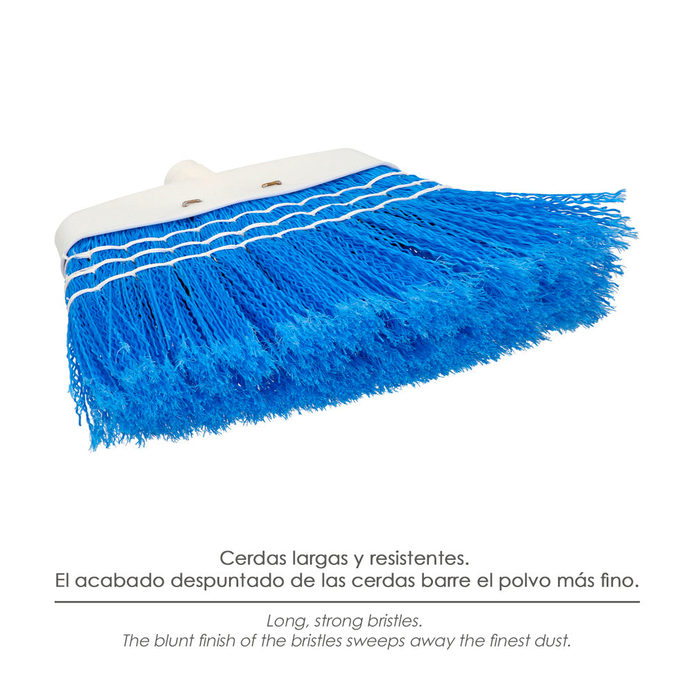 Blue garden broom with laces without handle, broom for patios, terraces, garages, streets,