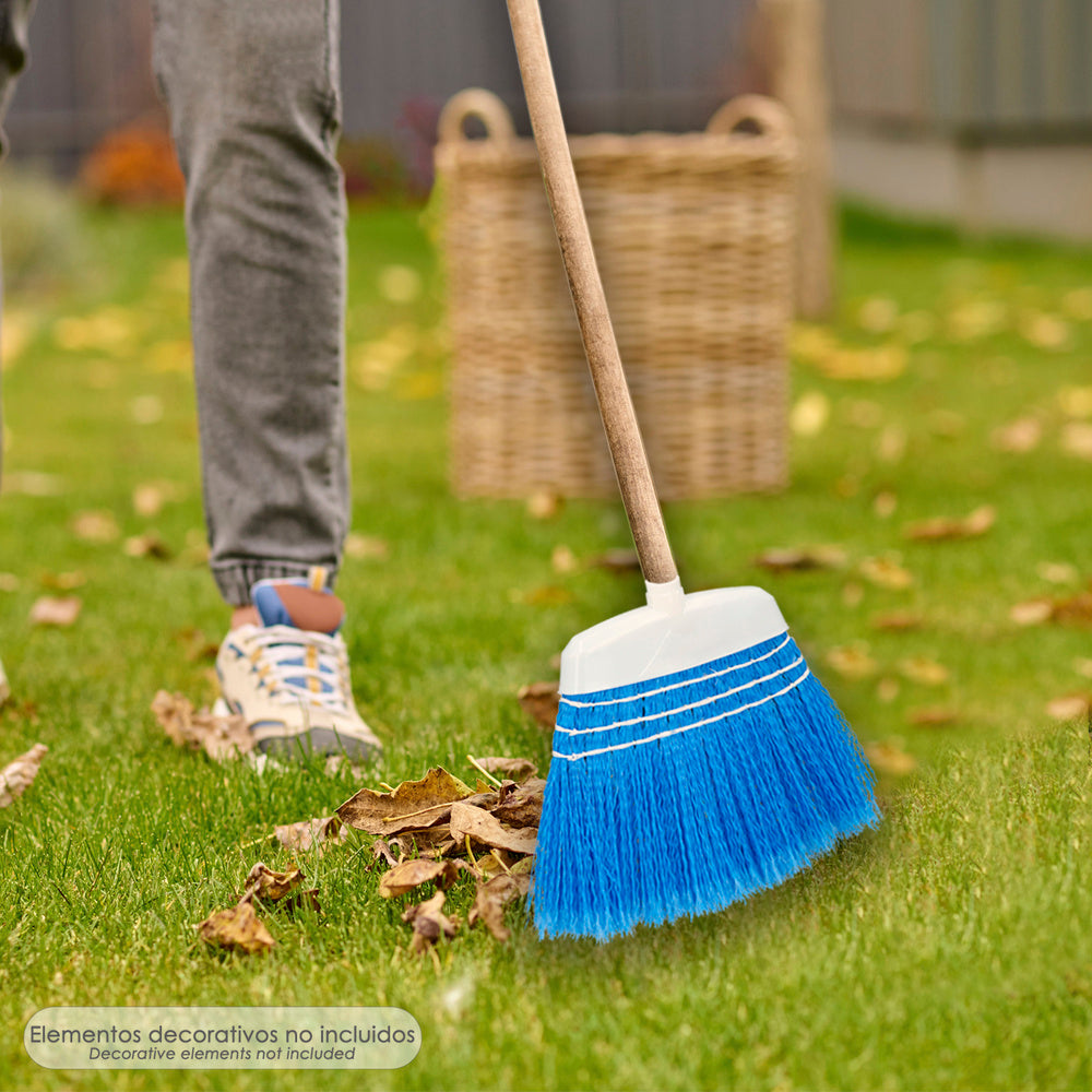 Blue garden broom with laces without handle, broom for patios, terraces, garages, streets,