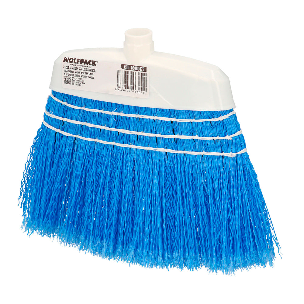 Blue garden broom with laces without handle, broom for patios, terraces, garages, streets,
