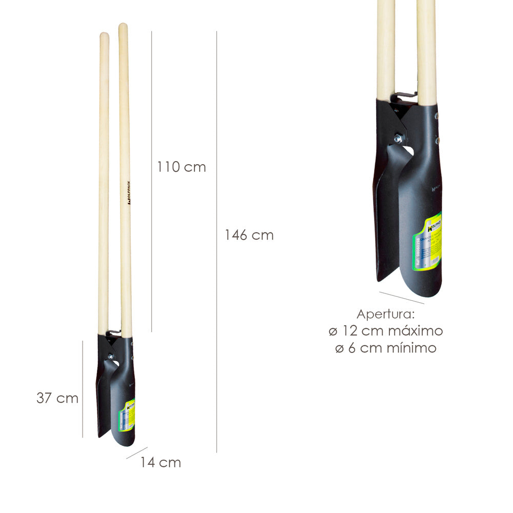 Cavahoyos acero forjado con mango madera 146 cm plantador, cava hoyos,sembradora, plantadora, cava poste, siembra bulbos,