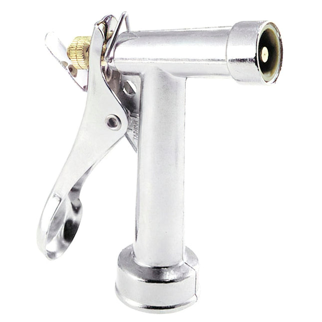Pistola riego manguera metálica cromada
