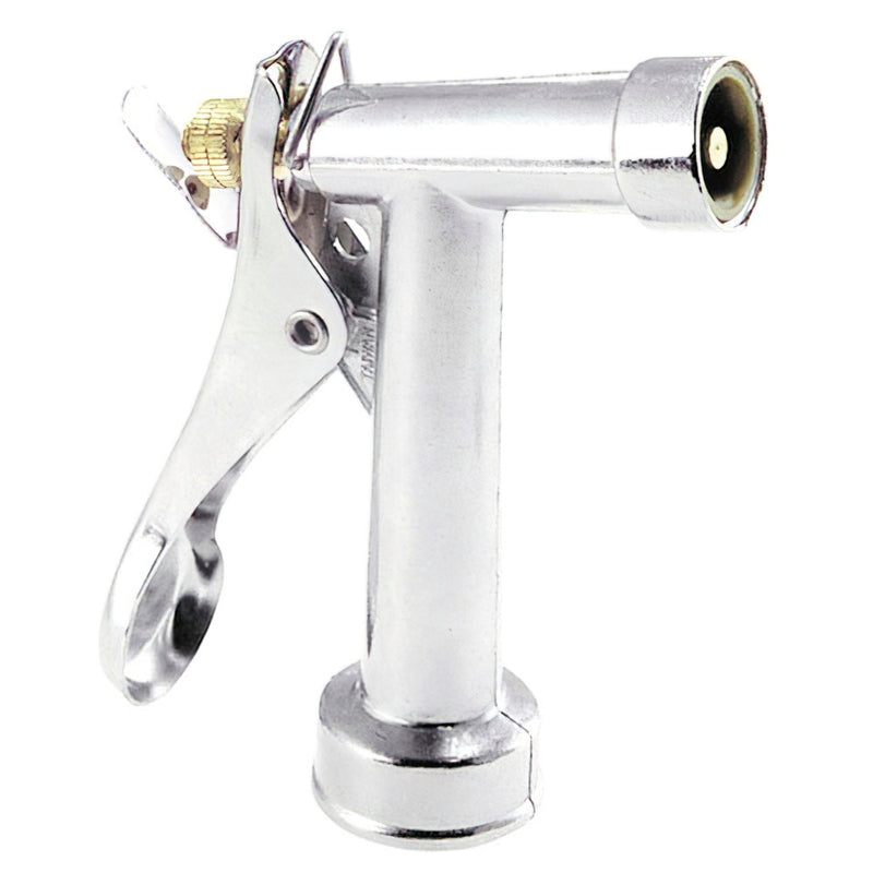 Pistola riego manguera metálica cromada