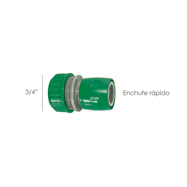 Conector manguera plástico 3/4 con stop  blíster