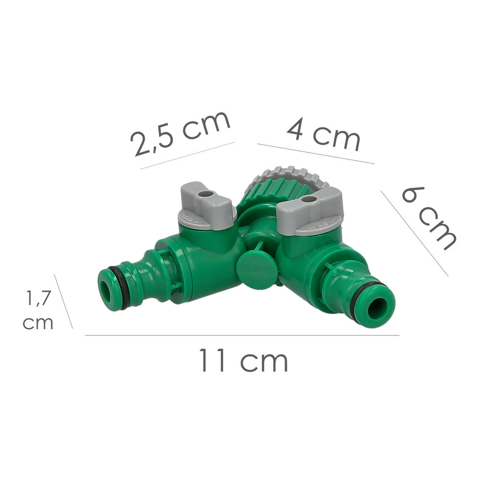 3/4 - 1" female plastic hose adapter with 2 outlets blister