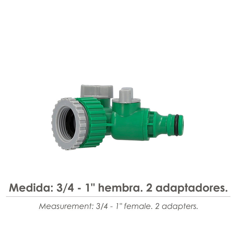 3/4 - 1" female plastic hose adapter with 2 outlets blister