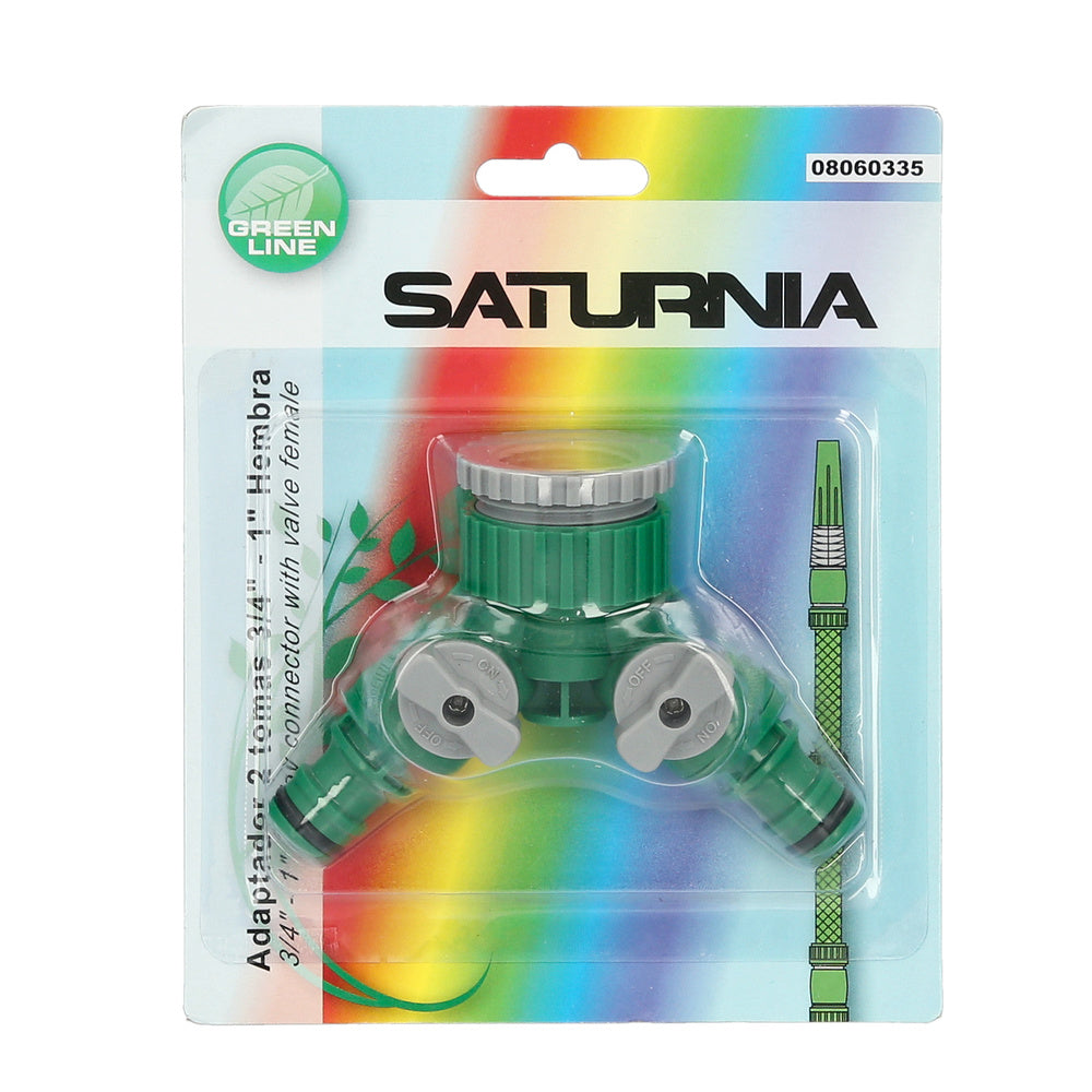 3/4 - 1" female plastic hose adapter with 2 outlets blister