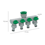 3/4" - 1" 4-way Plastic Hose Adapter, 4-way manifold, hose splitter, independent adjustment, 1/2 outlets + adapter