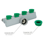 3/4" - 1" 4-way Plastic Hose Adapter, 4-way manifold, hose splitter, independent adjustment, 1/2 outlets + adapter
