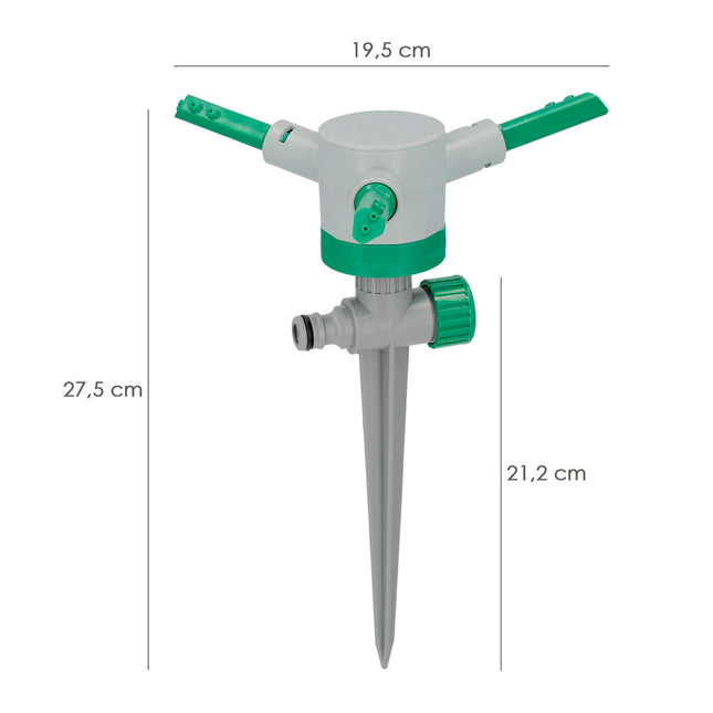 Aspersor plástico 3 brazos con pincho con regulador de presión