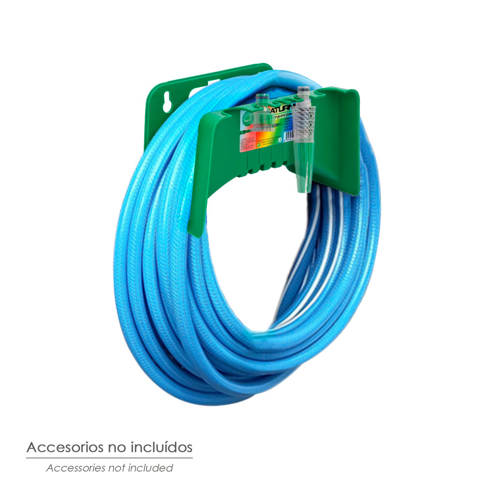Soporte para mangueras de jardín. Fijación a la  pared. Realizado en plástico