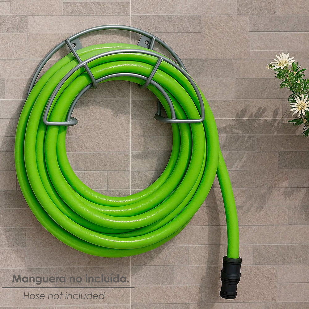 Metallic half-moon gray wall-mounted hose holder