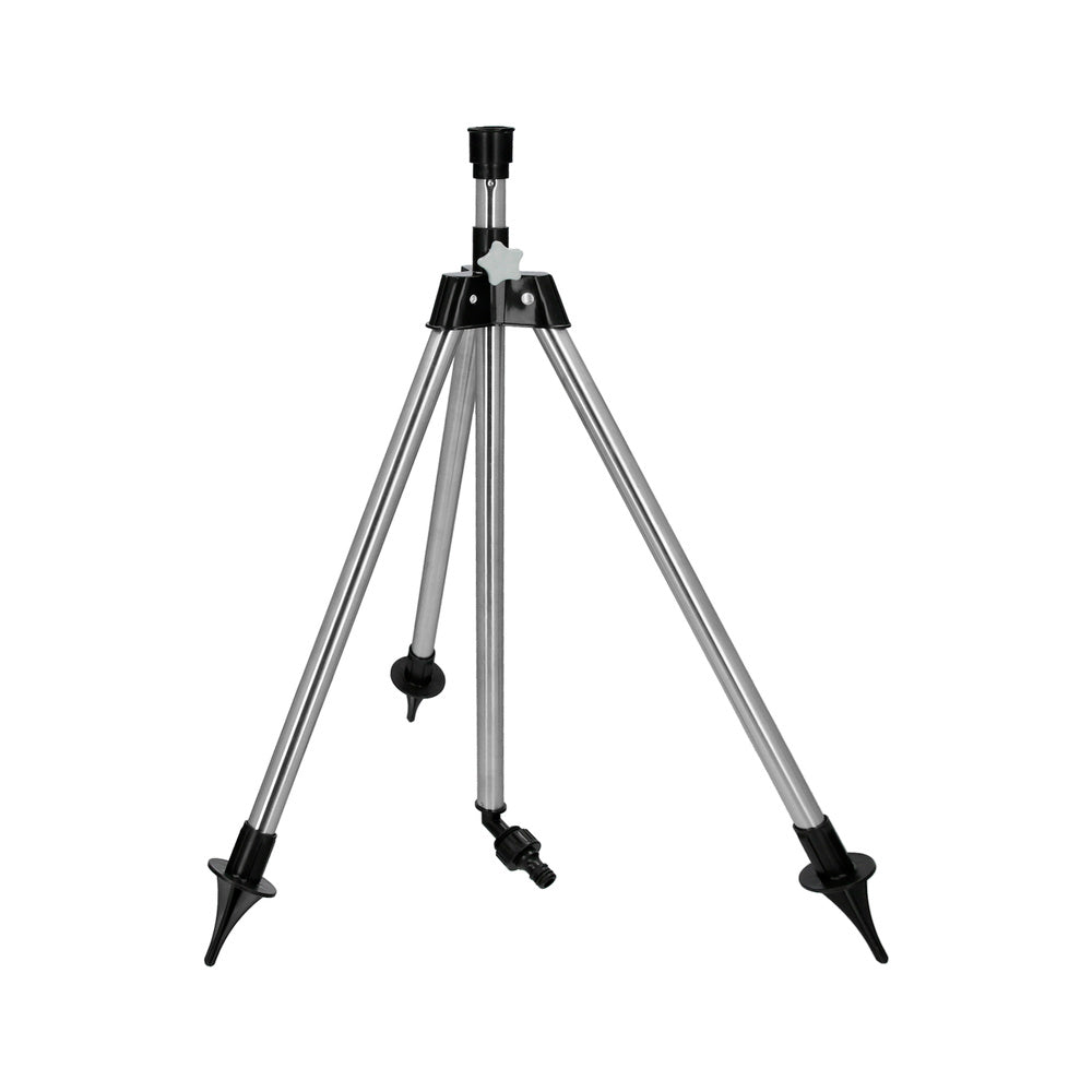 Trípode para aspersores altura regulable 55/90 cm tomas agua 1/2". Acero cromado. Trípode aspersores jardinería