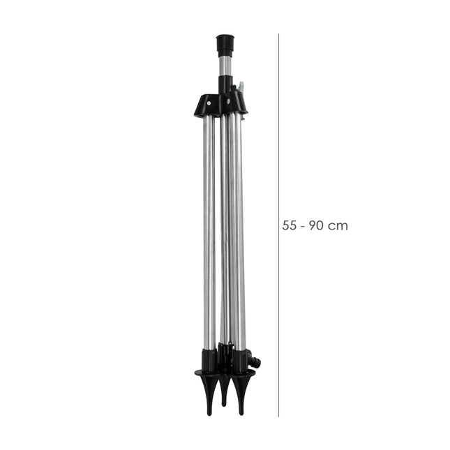 Tripode para aspersores altura regulable 55/90 cm. tomas agua 1/2". acero cromado. tripode aspersores jardineria