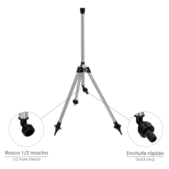 Tripode para aspersores altura regulable 55/90 cm. tomas agua 1/2". acero cromado. tripode aspersores jardineria