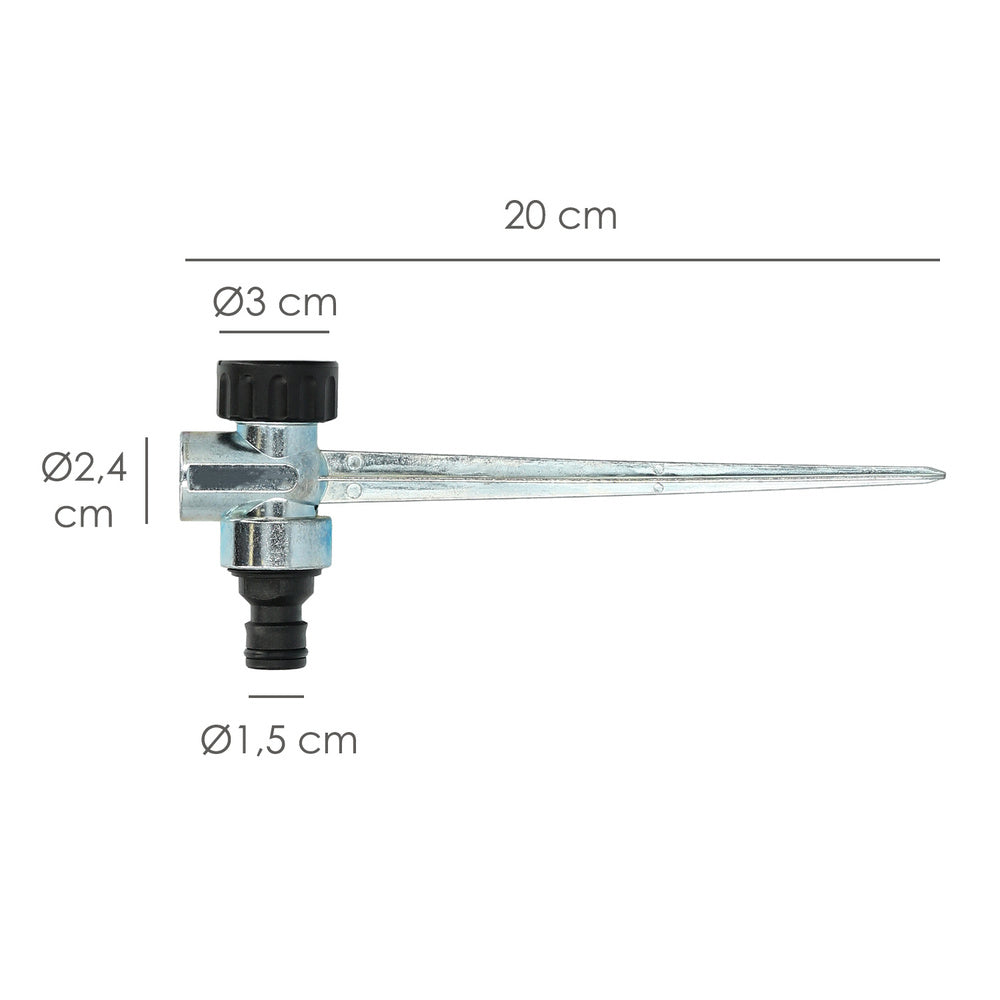 Metal Saturnia sprinkler spike with hose connector
