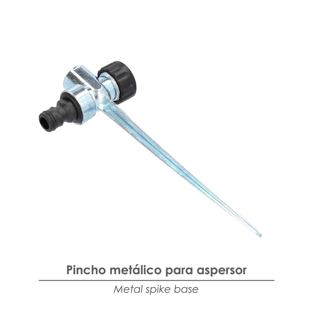 Metal Saturnia sprinkler spike with hose connector