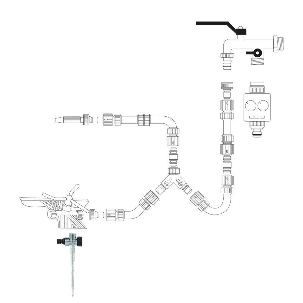 Metal Saturnia sprinkler spike with hose connector