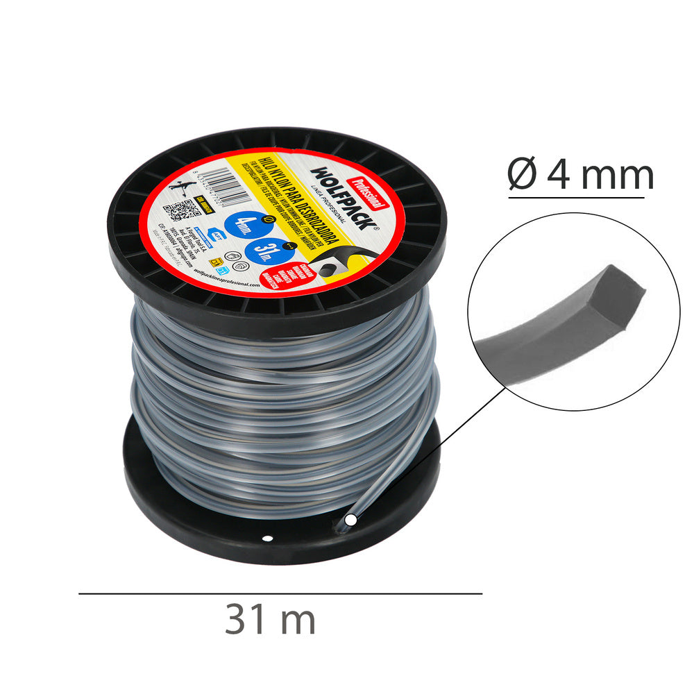 Hilo nylon cuadrado profesional ø 4,0 mm. (bobina 31 metros)