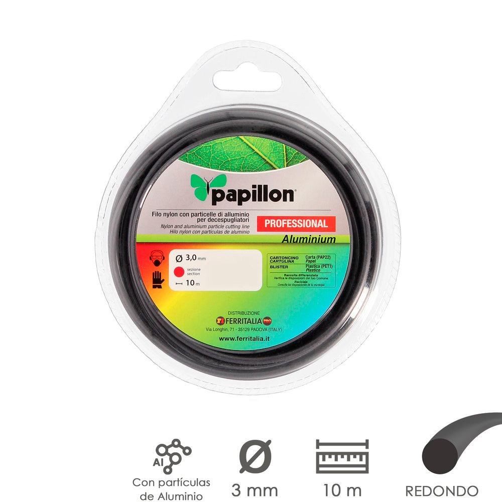 Professional round nylon and aluminum strimmer line ø 3.0 mm, 10-meter roll. Nylon line for cutting grass, garden, weeds
