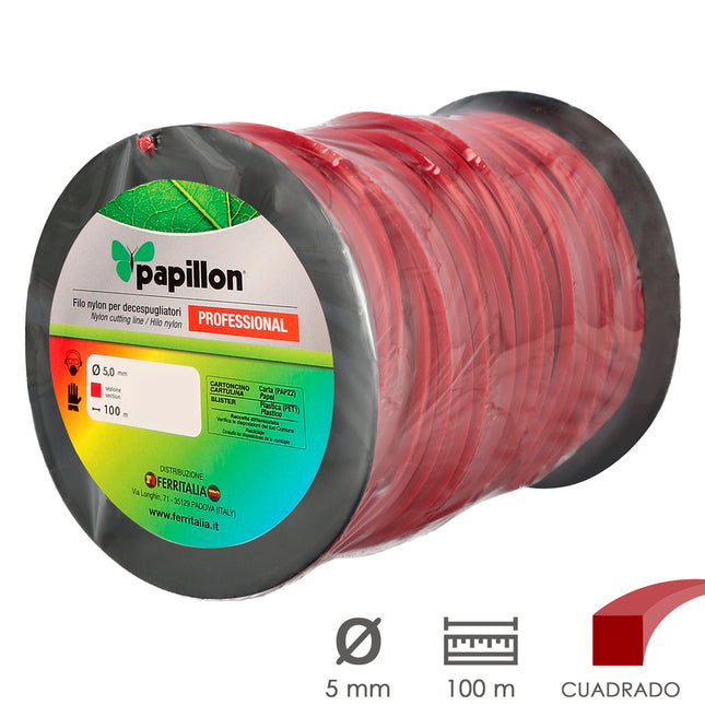 Hilo nylon desbrozadoras cuadrado professional ø 5,0 mm. rollo 100 metros. hilo nylon corte desbrozadores hierba, jardín, maleza
