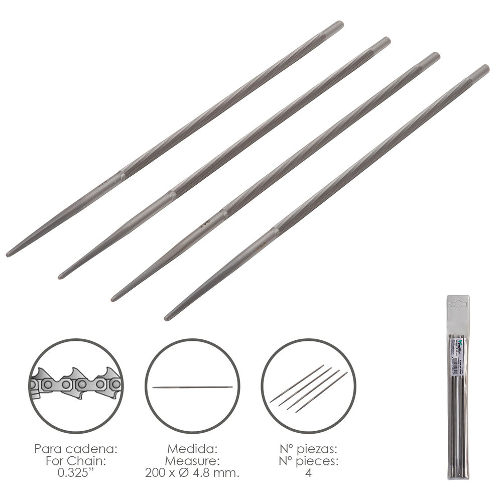 Limas cadena motosierra 200 x ø 4.8 mm 0.325" (pack 4 piezas)