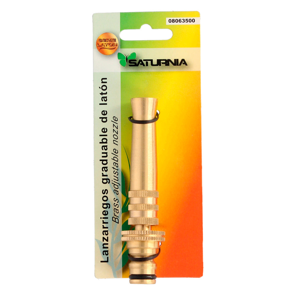Bocal de pulverização ajustável para mangueiras, fabricado em latão.