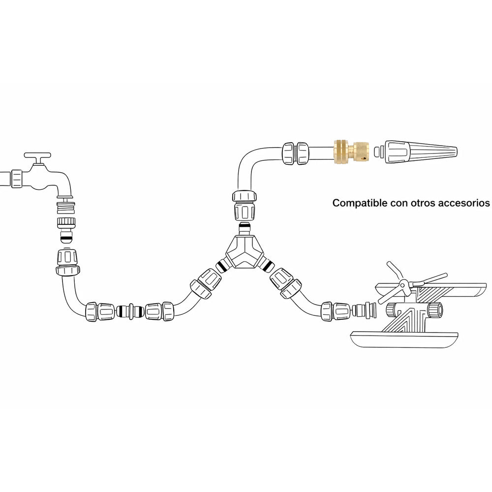 Conector manguera con función stop fabricado en latón  3/4" hembra, adaptador grifo, conector grifo a conector rapido