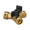 Brass hose adapter with two 3/4" male outlets, faucet splitter, 2-way adapter, 3/4" female inlet