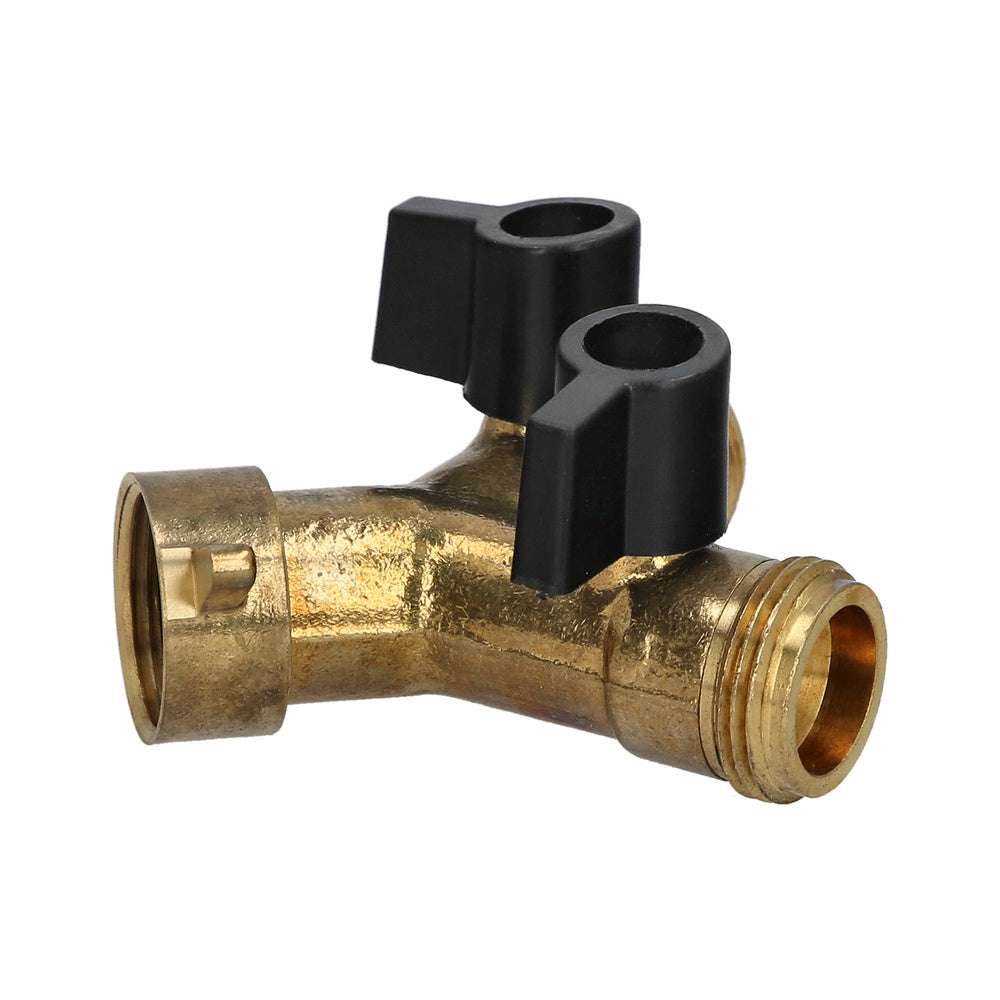 Brass hose adapter with two 3/4" male outlets, faucet splitter, 2-way adapter, 3/4" female inlet