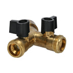 Brass hose adapter with two 3/4" male outlets, faucet splitter, 2-way adapter, 3/4" female inlet