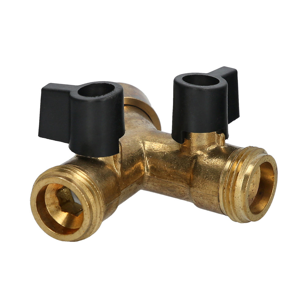 Brass hose adapter with two 3/4" male outlets, faucet splitter, 2-way adapter, 3/4" female inlet
