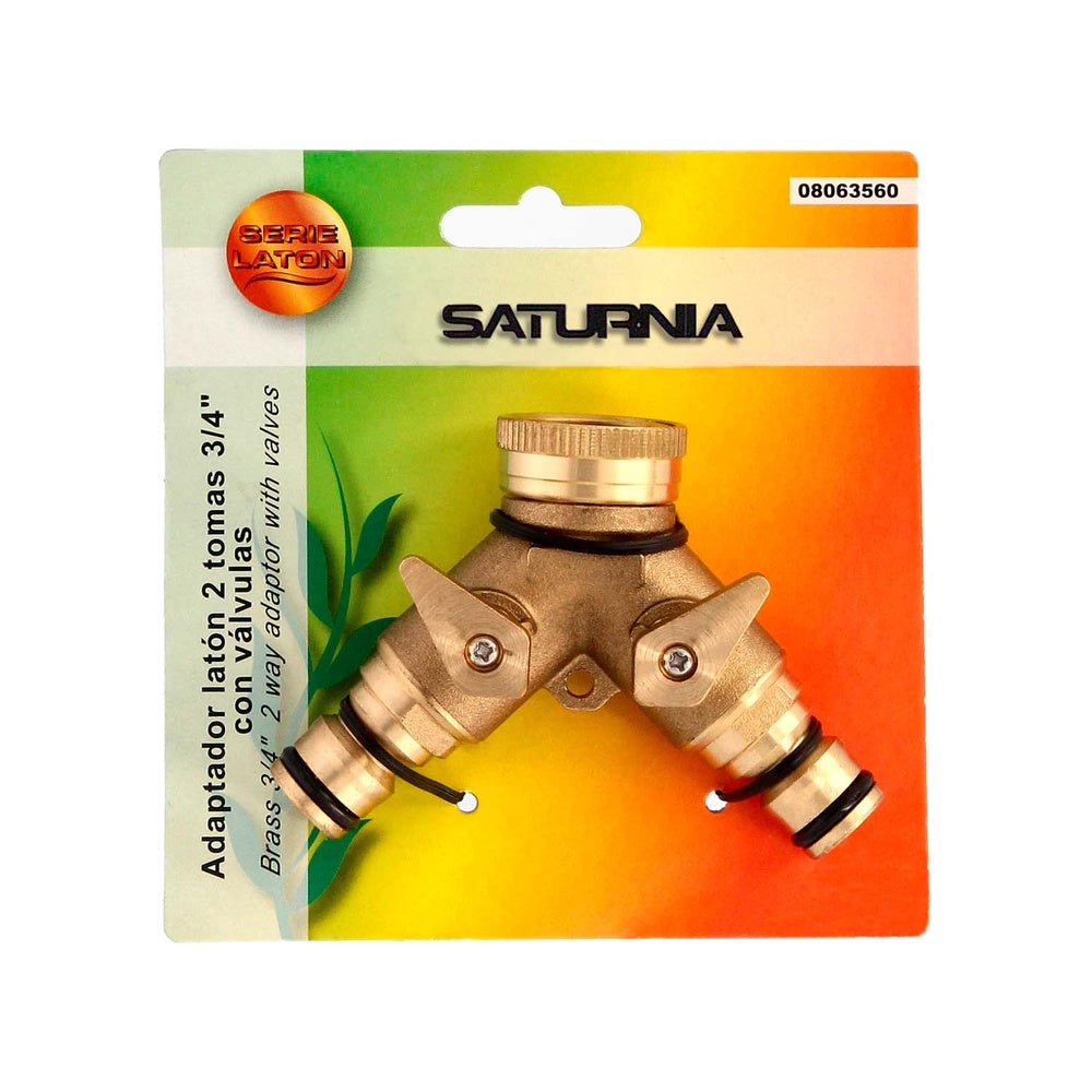 Adaptador de mangueira em latão com 2 saídas para torneira de 3/4".